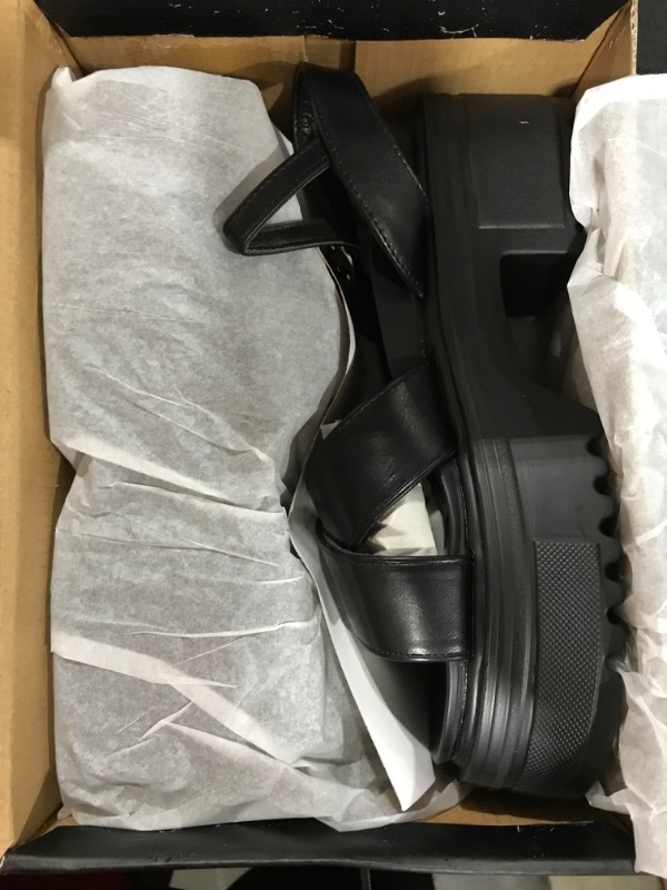 Photo 2 of [Size 8] READYSALTED Casual Summer Patent Cross Band Chunky Platform Sandals Wedges for Women with Buckle Open Toe Ankle Strap- Black