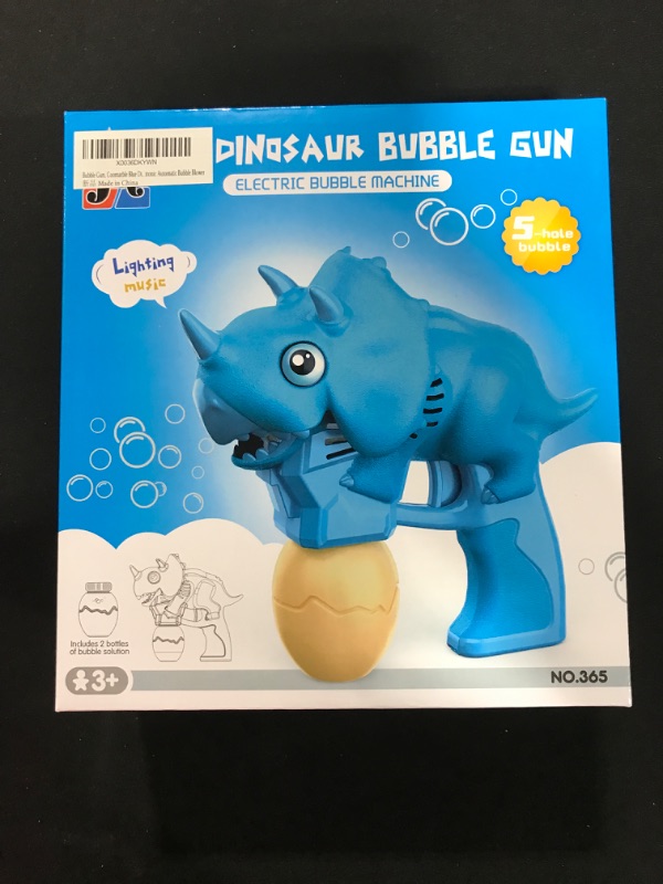 Photo 2 of Coomarble Dinosaur Bubble Gun Machine - Bubble Machine with LED Light and Music, Handheld Electric Bubble Maker for Kids Bubble Blaster Party Favors with 2 Bubble Refill Solution 3 Batteries Included