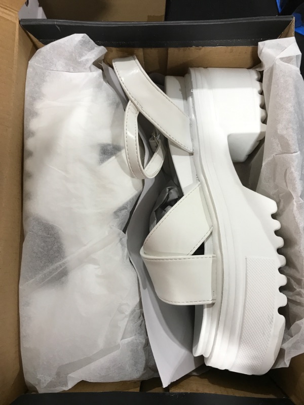 Photo 2 of [Size 6] READYSALTED Casual Summer Patent Cross Band Chunky Platform Sandals Wedges for Women with Buckle Open Toe Ankle Strap- White