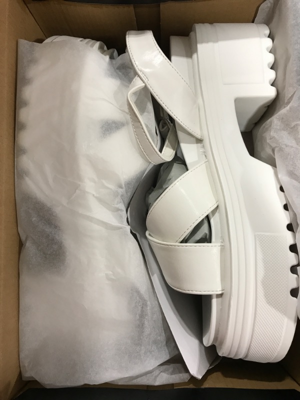 Photo 2 of [Size 9] READYSALTED Casual Summer Patent Cross Band Chunky Platform Sandals Wedges for Women with Buckle Open Toe Ankle Strap- White
