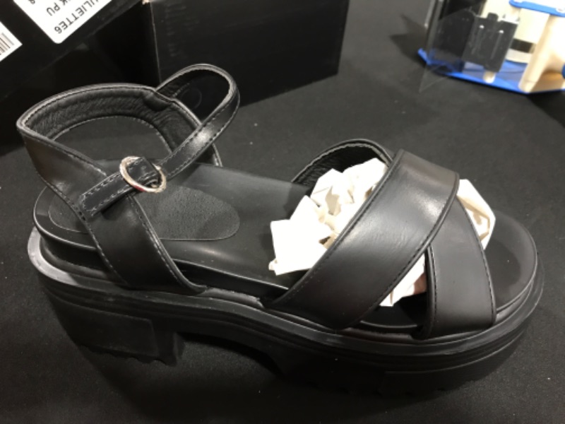 Photo 2 of [Size 8] READYSALTED Casual Summer Patent Cross Band Chunky Platform Sandals Wedges- Black