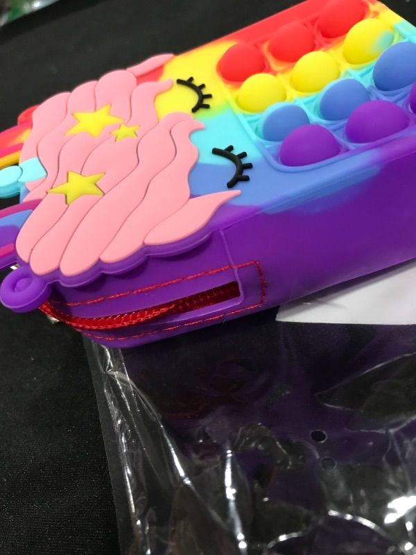 Photo 1 of Fidget Toys Pop Purse for Girls Pop Shoulder Bag Pop Purse Bags, Lovely Sensory Silicone Cartoon Bag Toyfor Students Kids for Kids Birthday Children's Day Gift for Kids Girl(Blue Unicorn) S-Blue