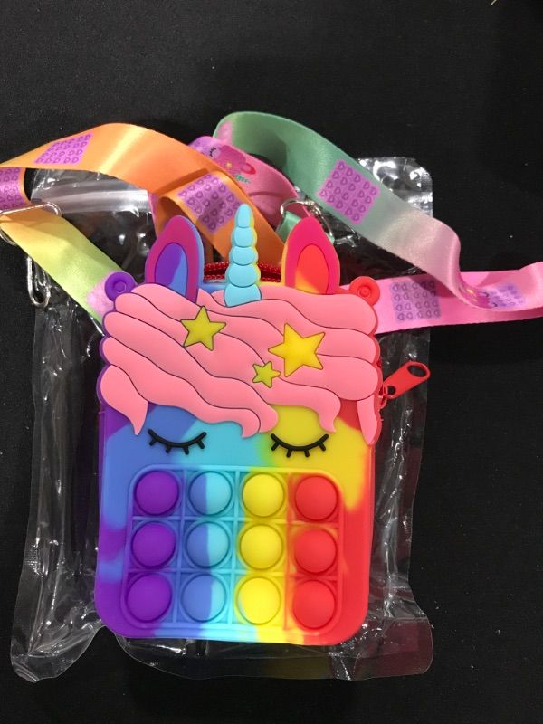 Photo 1 of Fidget Toys Pop Purse for Girls Pop Shoulder Bag Pop Purse Bags, Lovely Sensory Silicone Cartoon Bag Toyfor Students Kids for Kids Birthday Children's Day Gift for Kids Girl(Blue Unicorn) S-Blue
