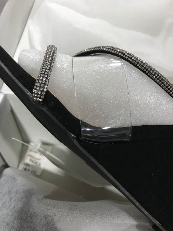 Photo 4 of (size 9) DREAM PAIRS Women's Slides Wedge Sandals Crossover Sparkly Strap Clear Square Open Toe Dress Shoes  Black