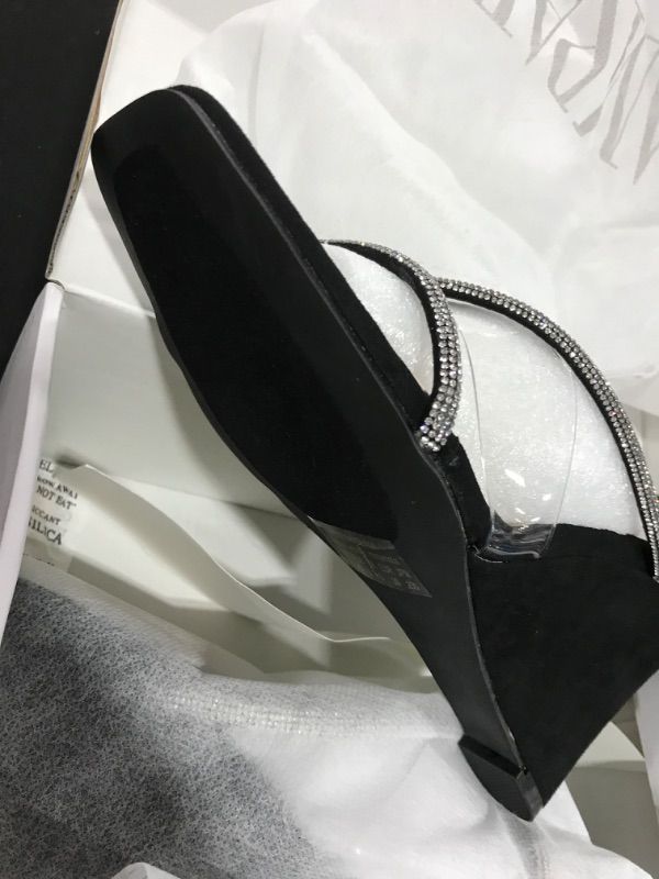 Photo 2 of (size 9) DREAM PAIRS Women's Slides Wedge Sandals Crossover Sparkly Strap Clear Square Open Toe Dress Shoes  Black
