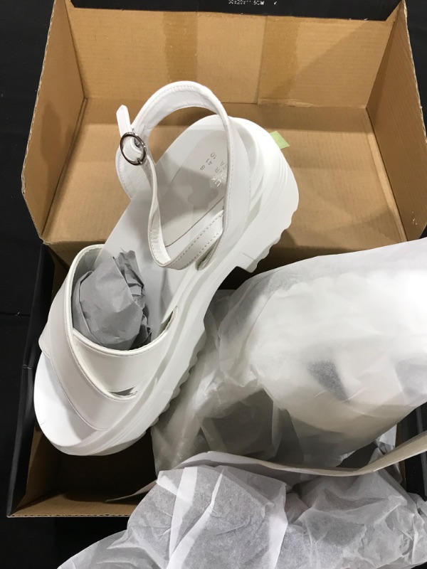 Photo 2 of (size 10) READYSALTED Casual Summer Patent Cross Band Chunky Platform Sandals Wedges for Women with Buckle Open Toe Ankle Strap (JULIETTE6) White
