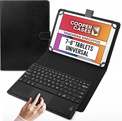 Photo 1 of Cooper Touchpad Executive [Multi-Touch Mouse Keyboard] Case for 7, 7.9, 8" Tablets | iPadOS, Android, Windows | Bluetooth, Universal, Leather, Hotkeys