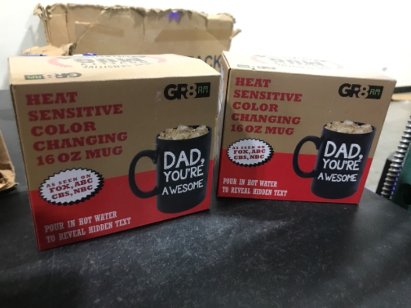 Photo 2 of 2- GR8AM Text Revealing Funny Mug 16oz - Awesome Dad - Funny Unique Coffee Mug for Men. Cool Coffee Mugs for Men & Best Hot Cocoa Mugs this Christmas. Cute Gifts for Dad from Daughter Awesome Dad (16oz) Ceramic