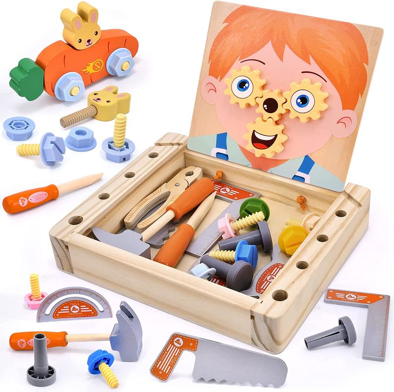 Photo 1 of Atoylink Kids Wooden Tool Set for Toddlers Tool Box Kit Boys Girls Montessori Educational Learning Construction Toys Preschool Gift for 2 3 4 5 6 Year Old 