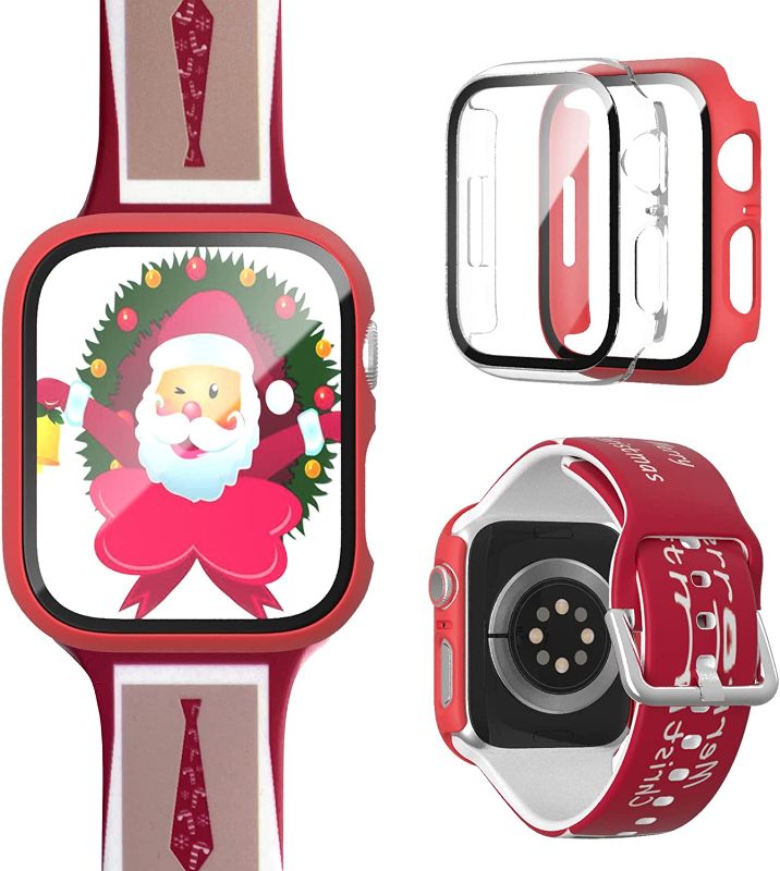 Photo 1 of [2+1]Pack Haojavo for Christmas Apple Watch Series 7&Series 8 41mm Bands with Case, 1 PACk Soft Silicone Sport Replacement Strap Wristbands + 2 PACK Protective Screen Protector Case for iWatch Series
