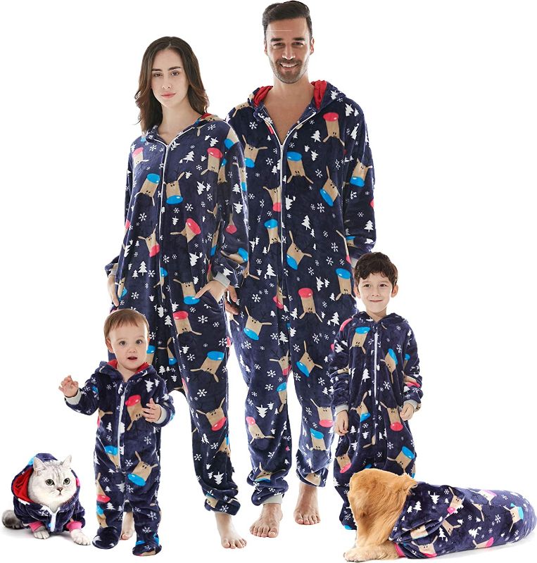 Photo 1 of Family Christmas Pajamas Drop Seat Onesie Hooded Zip One Piece PJs Women XL