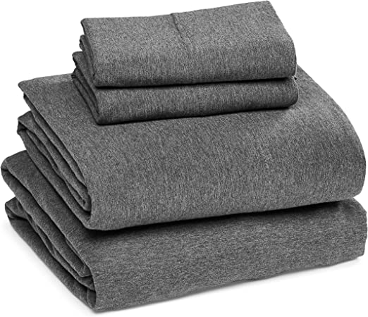 Photo 1 of Amazon Basics Cotton Jersey Bed Sheet Set -4 pieces, Queen, Dark Gray