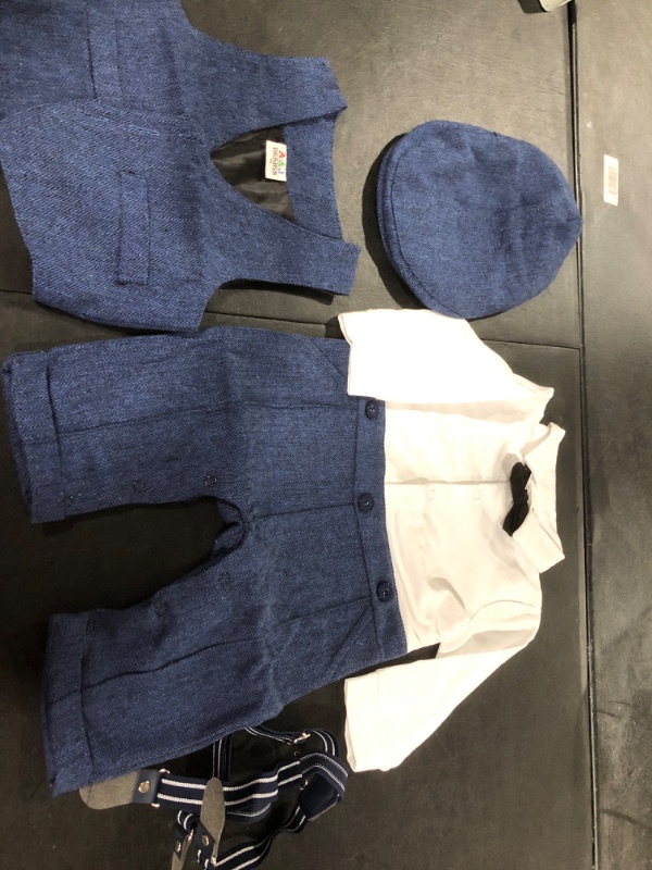 Photo 2 of A&J DESIGN Baby Boys Outfit Set, 3pcs Gentleman Romper & Vest & Berets Hat (3-6mo)