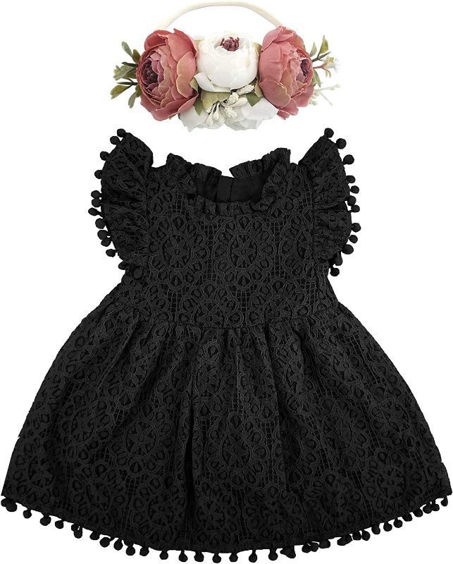 Photo 1 of BGFKS Baby Girl Tutu Dress Elegant Lace Pom Pom Flutter Sleeve with Flower Headband Set 
6 mo