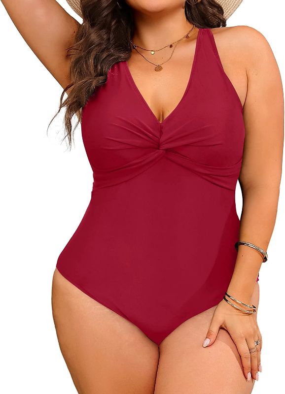 Photo 1 of Aqua Eve Women Plus Size One Piece Swimsuits V Neck Tummy Control Bathing Suits Front Cross Swimwear Size 18W