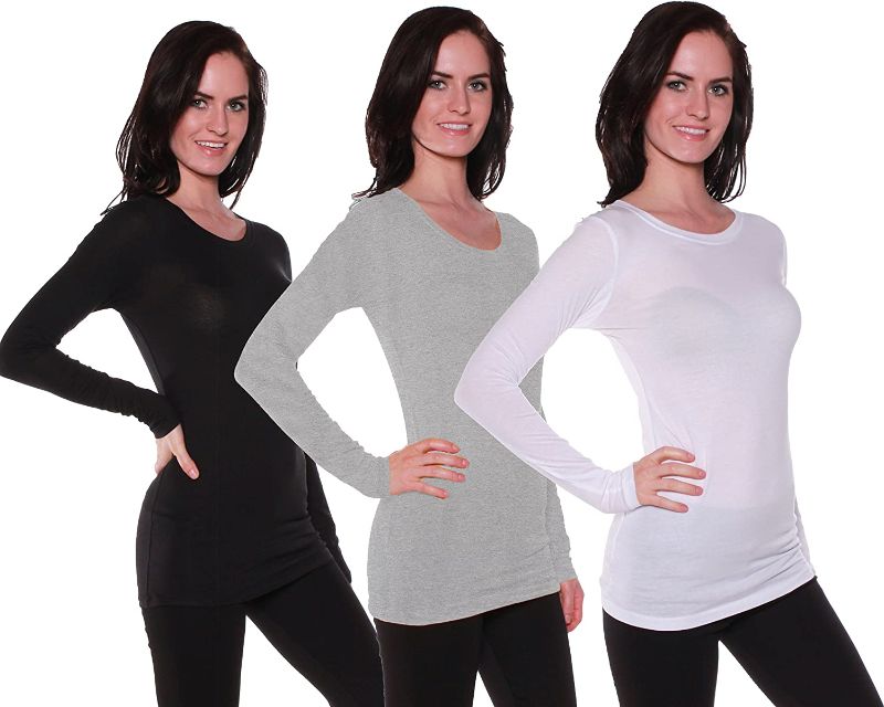 Photo 1 of Active Basic Women's Long Sleeve Crew Neck T Shirt(Wht/H Gry/Blk-L)
