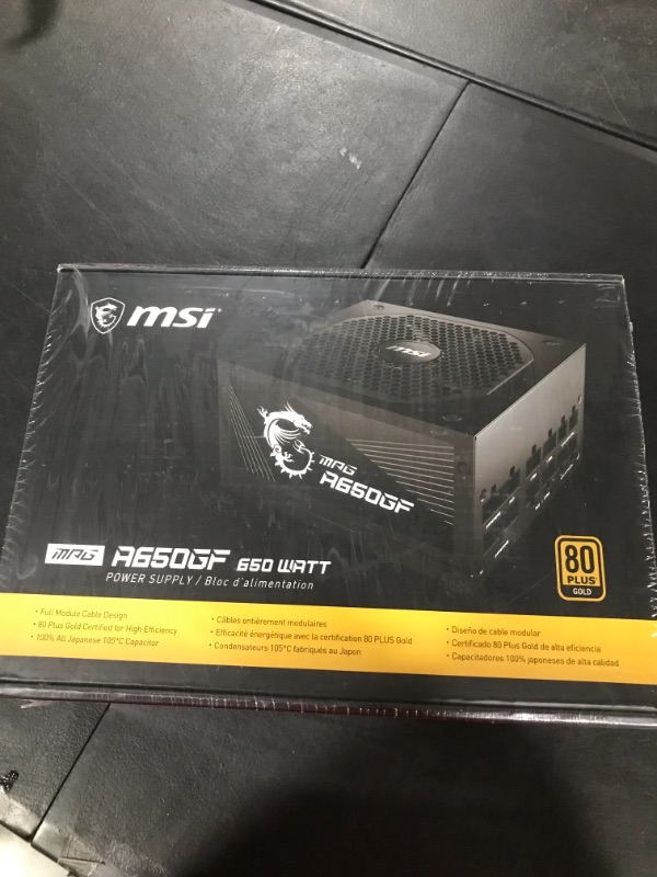 Photo 3 of **FACTORY SEALED** MSI MPG A650GF Gaming Power Supply - Full Modular - 80 PLUS Gold Certified 650W - 100% Japanese 105°C Capacitors - Compact Size - ATX PSU