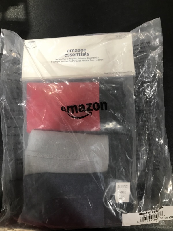 Photo 1 of Amazon Essentials Men's Boxer Briefs, Pack of 3- SIZE Large Red/Light Grey/Navy