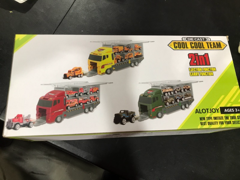 Photo 2 of zoordo Construction Truck Toys Sets,11 in 1 Mini Die-Cast Truck Vehicle Car Toy in Carrier Truck,Gifts for 3 + Years Old Kids Boys Girls