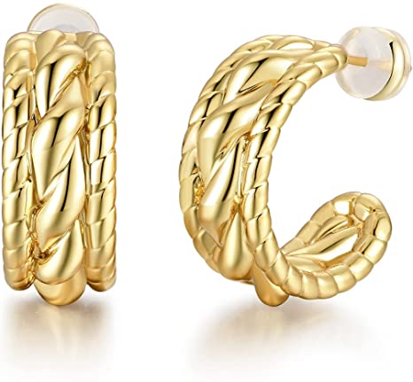 Photo 1 of 14K Gold/Silver Plated Earrings CZ Twisted Hoop Earrings Hypoallergenic Lightweight  