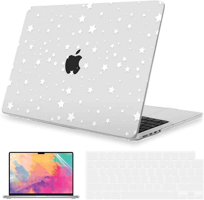 Photo 1 of iLeadon Compatible with MacBook Pro 14 inch Case 2021 2022 Release Model A2442 M1 Pro/Max Chip with Liquid XDR Display Touch ID, Plastic Hard Case Keyboard Cover Screen Protector (Transparent Star)