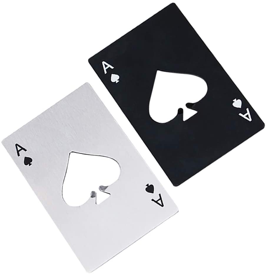 Photo 1 of Airoads Ace Of Spades Bottle Opener Credit Card Size Pocker Cap Opener Portable Stainless Steel Can Opener (2 Pack Black & Silver) 