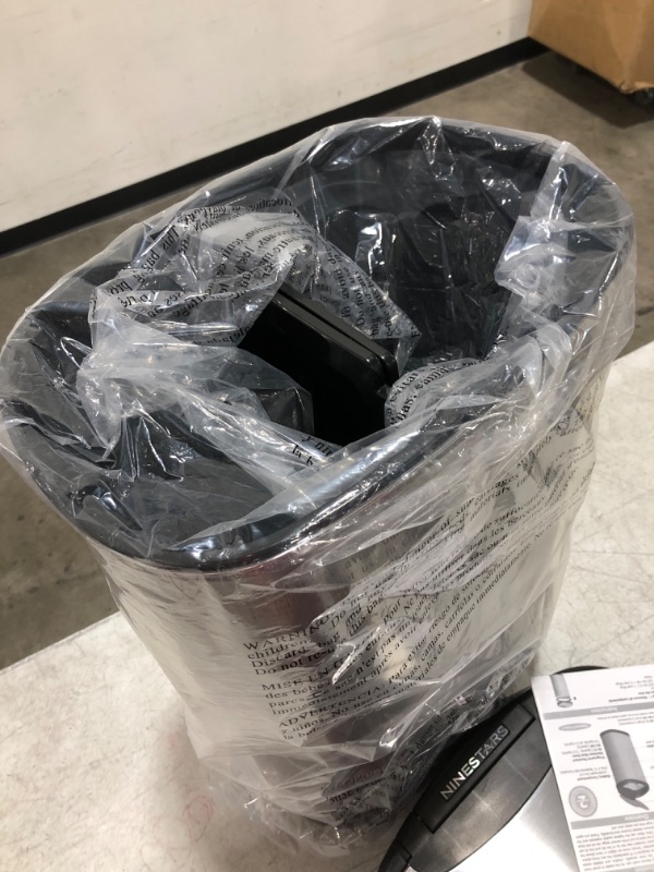 Photo 1 of NINESTARS DZT-50-13R Automatic Touchless Infrared Motion Sensor Trash Can/Recycler, 13 Gal 50L, Stainless Steel Base (Oval, Black/Silver Lid) 13 Gal Trash Can