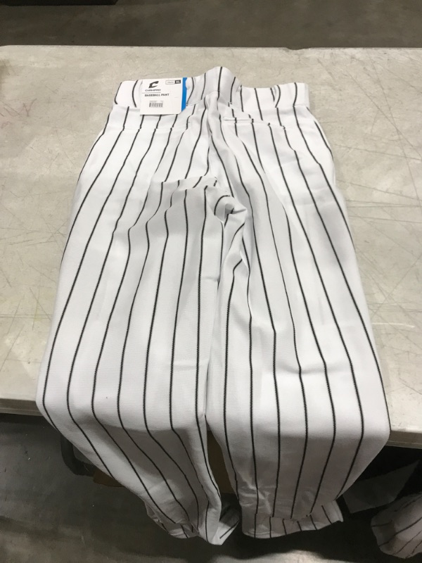 Photo 2 of CHAMPRO Triple Crown Open-Bottom Loose-Fit Youth Baseball Pants with Knit-in Pinstripes YOUTH  X-Large White,black