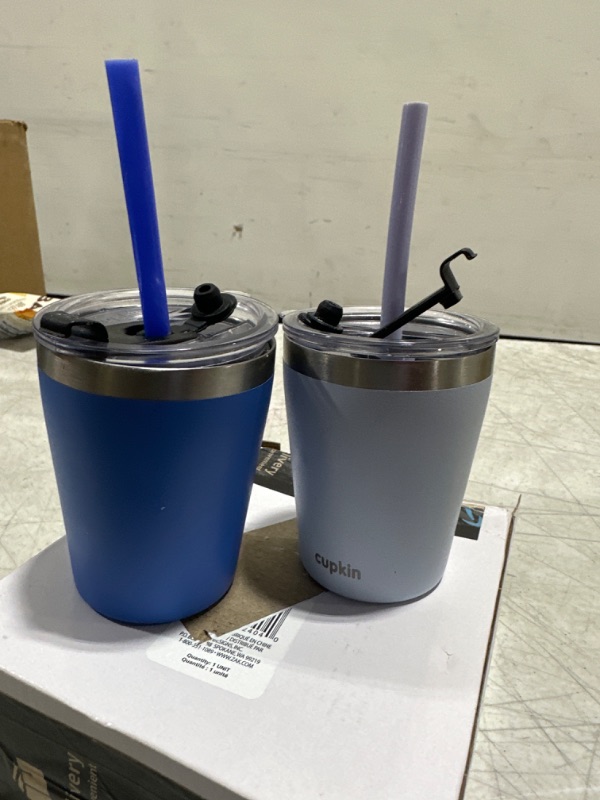 Photo 1 of CUPKIN Toddler Cups with Straws - The Original 8 oz Stackable Stainless Steel Baby Straw Cup - Set of 2 Kids Cups - Powder Coated Insulated Kids Tumblers, No BPA Lids + Silicone Straws