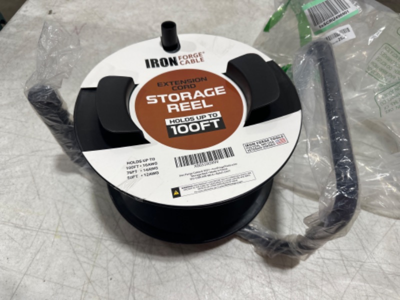 Photo 2 of Iron Forge Extension Cord Storage Reel with Metal Stand, Black - Portable Cable Reel, Holds Up to 100 Ft of Electrical Cord, Hose, or Rope