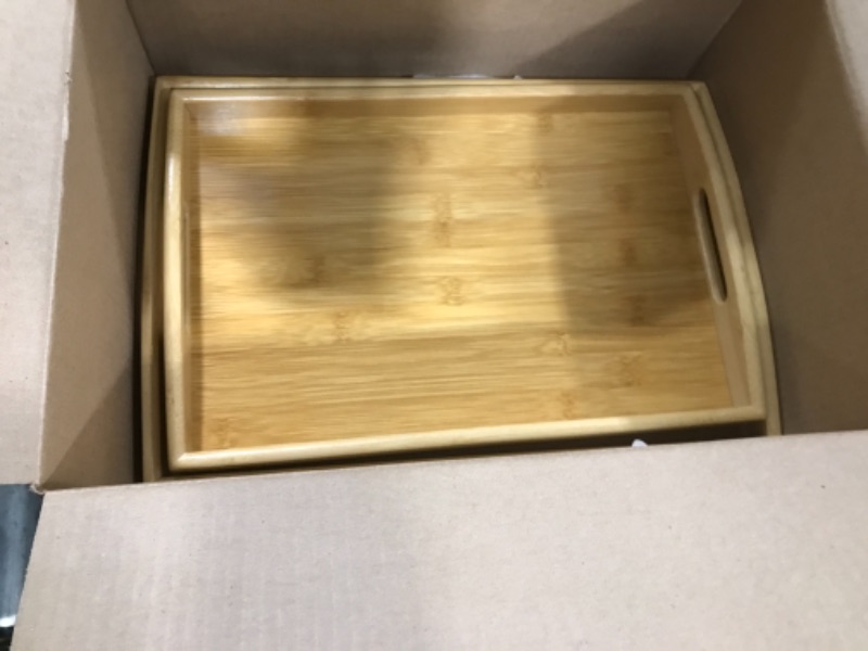 Photo 2 of 2 Pack Bamboo Serving Tray with Handles, Portable Bed Tray for Breakfast Dinner, Eating Trays for Living Room,Restaurants