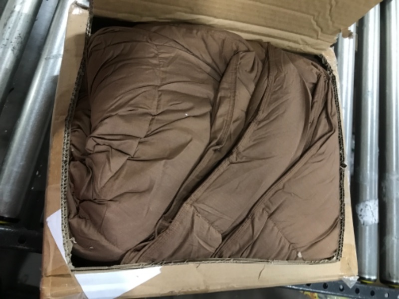 Photo 2 of zzlamb Lightweight Feather Down Comforter Brown, All Season Warm Down Feather Duvet Insert for Queen Bed, Durable Cotton-Blended Down Proof Shell Duvet with Corner Tabs, Queen Size 90''x90'' Brown Brown All Season Queen
