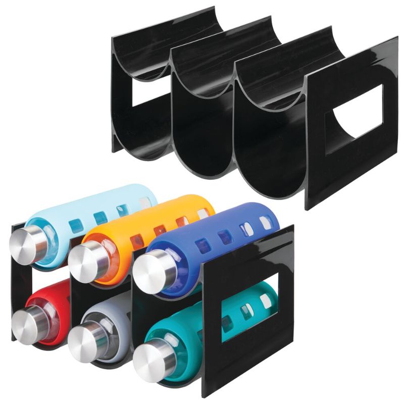 Photo 1 of 6-Bottle Plastic Wine Rack Storage Organizer Holder in Black, 7.75" X 11" X 5.75", Set of 2, by MDesign
