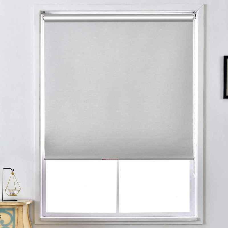 Photo 1 of ALLBRIGHT Thermal Insulated Fabric 100% Blackout UV Protection Striped Jacquard Roller Shades for Windows,Easy to Install (LightGray, 35'')
