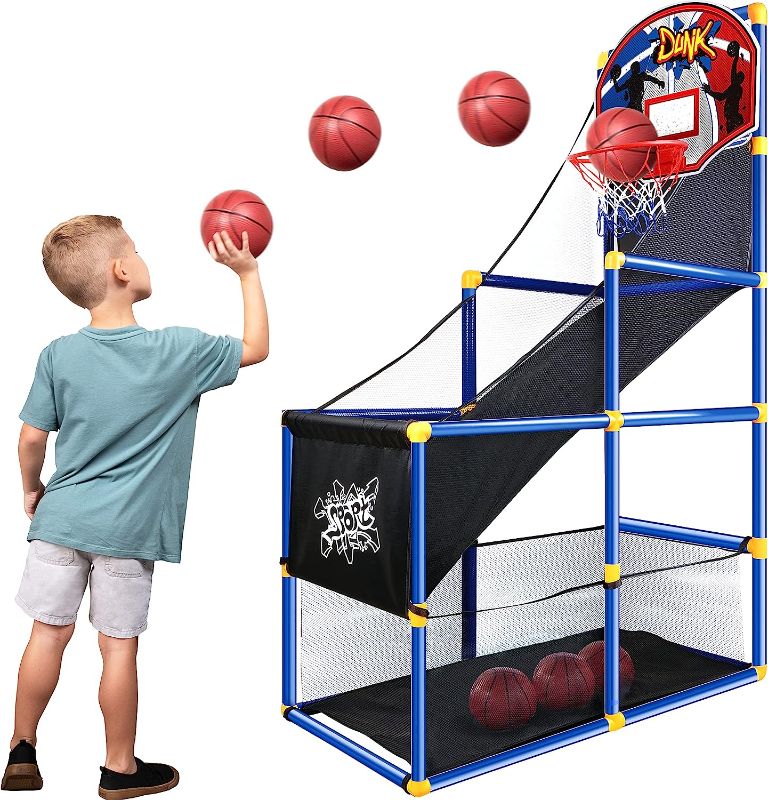 Photo 1 of JOYIN Kids Arcade Basketball Game Set with 4 Balls and Hoop for Kids Indoor Outdoor Sport Play - Easy Set Up - Air Pump Included - Ideal for Games and Competition
