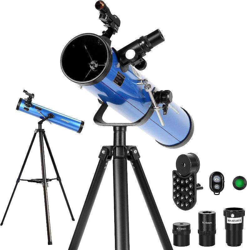 Photo 1 of AOMEKIE Reflector Telescopes for Adults Astronomy Beginners 76mm/700mm with Phone Adapter Bluetooth Controller Tripod Finderscope and Moon Filter
