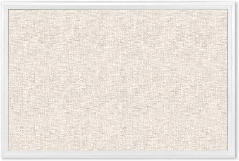 Photo 1 of U Brands Farmhouse Linen Bulletin Board, 30 x 20 Inches, White Wood Frame