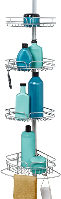 Photo 1 of Zenna Home Tension Pole Shower Caddy 4 Basket Shelves with Built-in Towel Bar, Adjustable, 60 to 97 Inch, Chrome
