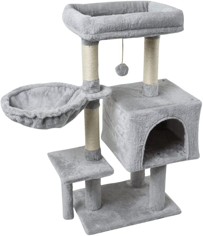 Photo 1 of FISH&NAP US09H Cute Cat Tree Kitten Cat Tower for Indoor Cat Condo Sisal Scratching Posts with Jump Platform Cat Furniture Activity Center Play House Grey
