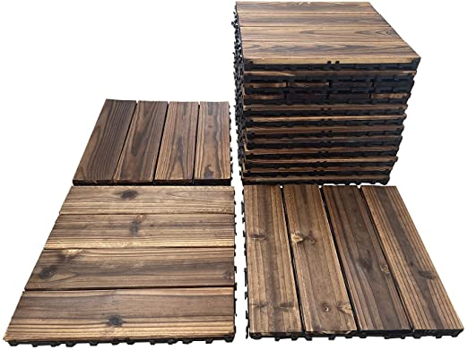 Photo 1 of 36 Pack Hardwood Interlocking Patio Deck Tiles, Wood Interlocking Flooring Tiles,12" × 12" Interlocking Patio Tiles,Outdoor Interlocking Waterproof
