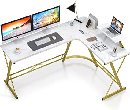 Photo 1 of Mr IRONSTONE 63" L Shaped Gaming Desk, Corner Computer Desk, Home Office Writing Desk with Sturdy Monitor Shelf, Spacious L Shaped Desk Workstation, Easy to Assemble, Laminate Marble
