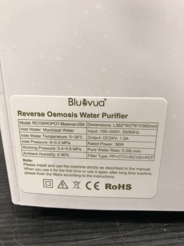 Photo 5 of Bluevua RO100ROPOT Reverse Osmosis System Countertop Water Filter, 4 Stage Purification, Counter RO Filtration, 2:1 Pure to Drain, Purified Tap Water, Portable Water Purifier for Home