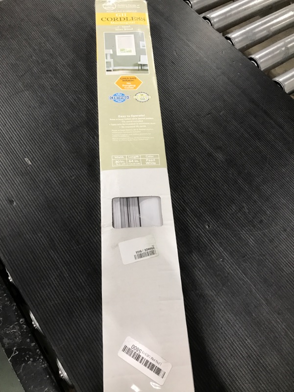 Photo 1 of Achim Cordless Light Filtering Mini Blinds for Windows, Horizontal Vinyl Window Blinds, Shades for Indoor Windows, Inside Mount 1” GII Morningstar Collection, Pearl White, 30” W in x 64” H 30 x 64 in Pearl White