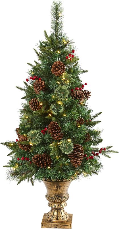 Photo 1 of 4ft. Pine, Pinecone and Berries Artificial Christmas Tree in Decorative Urn

