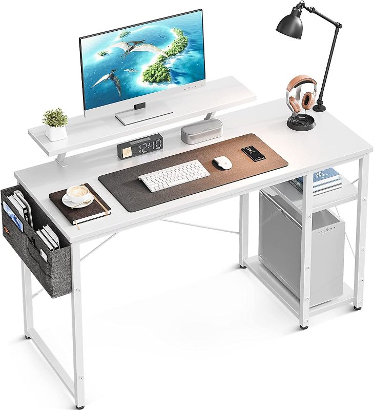 Photo 1 of ODK 47 Inch Computer Desk with Monitor Stand and Reversible 2-Tier Storage Shelves, Home Office Desk