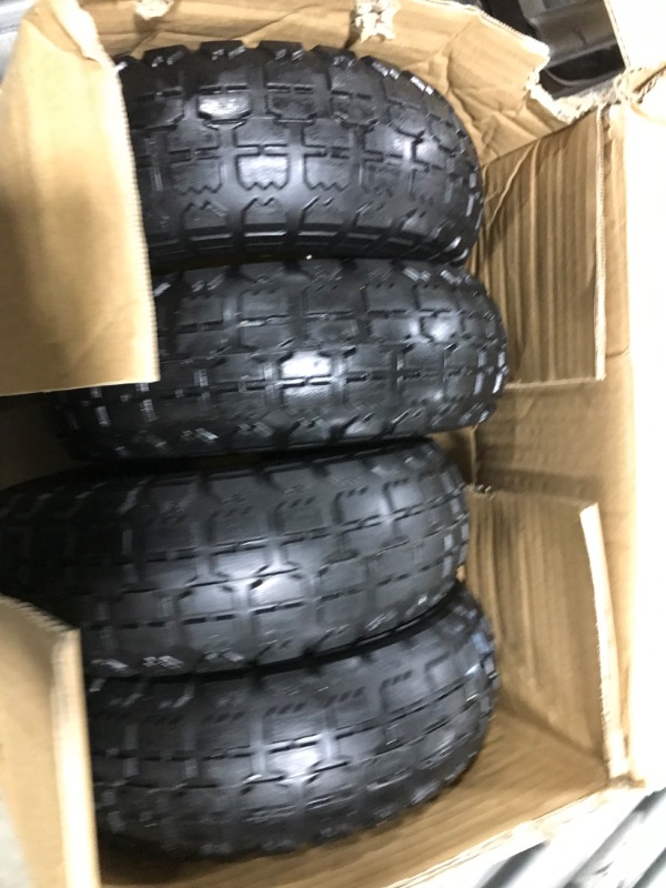 Photo 2 of 4.10/3.50-4 tire and Wheel,10" Flat Free Solid Tire Wheel with 5/8" Bearings,2.1" Offset Hub,for Gorilla Cart,Garden Carts,Dolly,Trolley,Dump Cart,Hand Truck/Wheelbarrow/Garden Wagon (4-Pack)