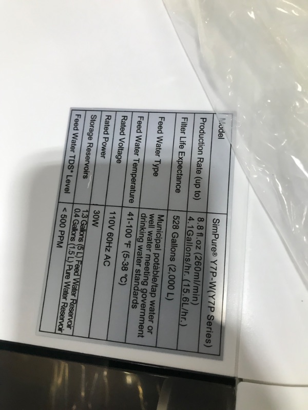 Photo 3 of SimPure Y7P-W UV Countertop Reverse Osmosis Water Filtration Purification System, 4 Stage RO Water Filter, Bottleless Water Dispenser, 4: 1 Pure to Drain, BPA Free (No Installation Required)