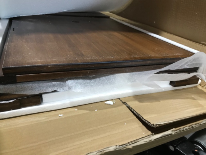 Photo 1 of TOETOL Folding Toddler Step Stool for Kids Kitchen Standing Tower , Bamboo Kids Helper Stool Adjustable Height with Learning Black & White Activity Board Walnut