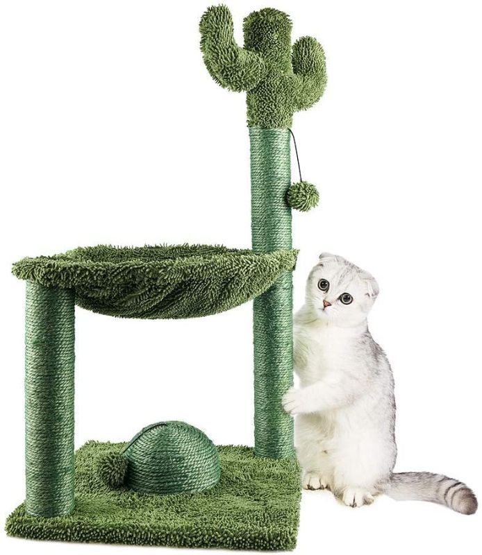 Photo 1 of 31.5'' Cactus Cat Tree, Cat Scratching Post with Hammock, Sisal Cat Scratcher, Cat Tower 