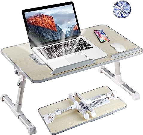 Photo 1 of Lap Desk for Laptop, 8AMTECH Lap Desk Ajustable Laptop Table with Cooling Fan Office Desk for Laptop, Working, Reading, Writing, Drawing and Eating in Bed Sofa Floor Couch